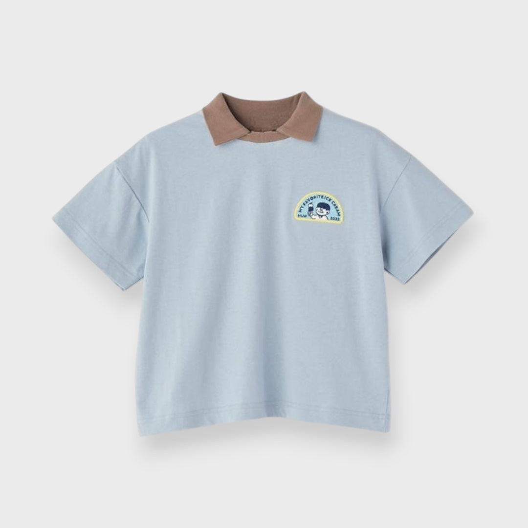 CHEST PATCH CONTRAST-COLLAR T-SHIRT (130CM）