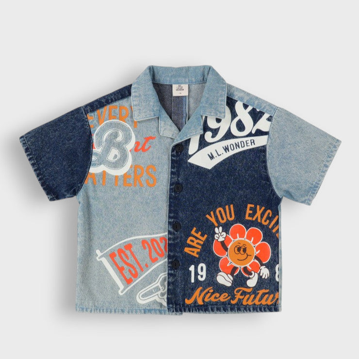 COLOR-BLOCK PATCHWORK GRAPHIC SHIRT (100-120CM)