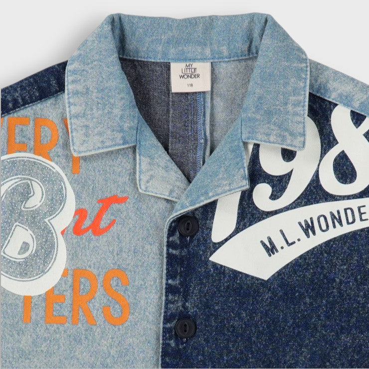 COLOR-BLOCK PATCHWORK GRAPHIC SHIRT (100-120CM)
