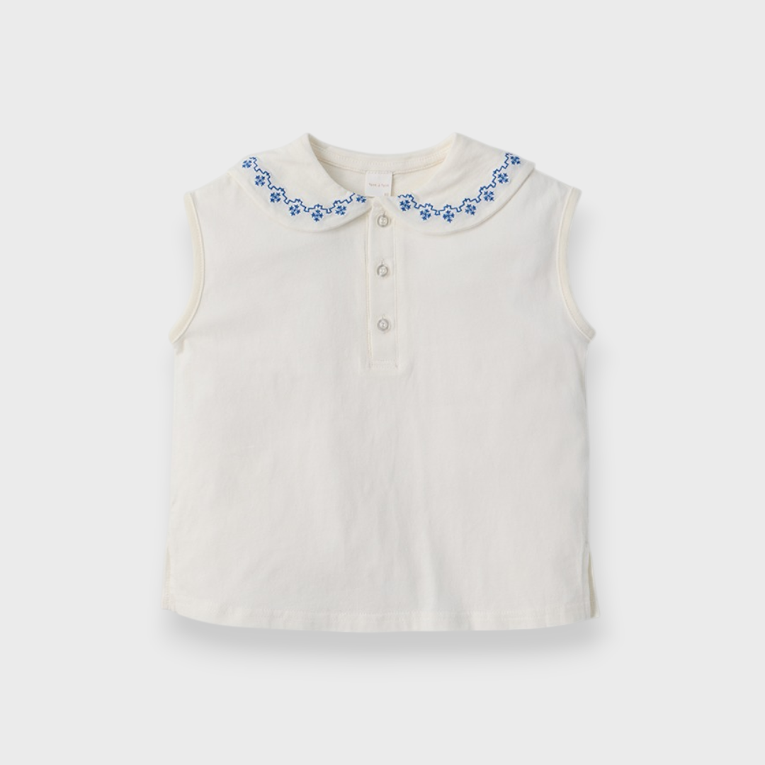 Kids (Size 100–120cm) Embroidered Collar Top