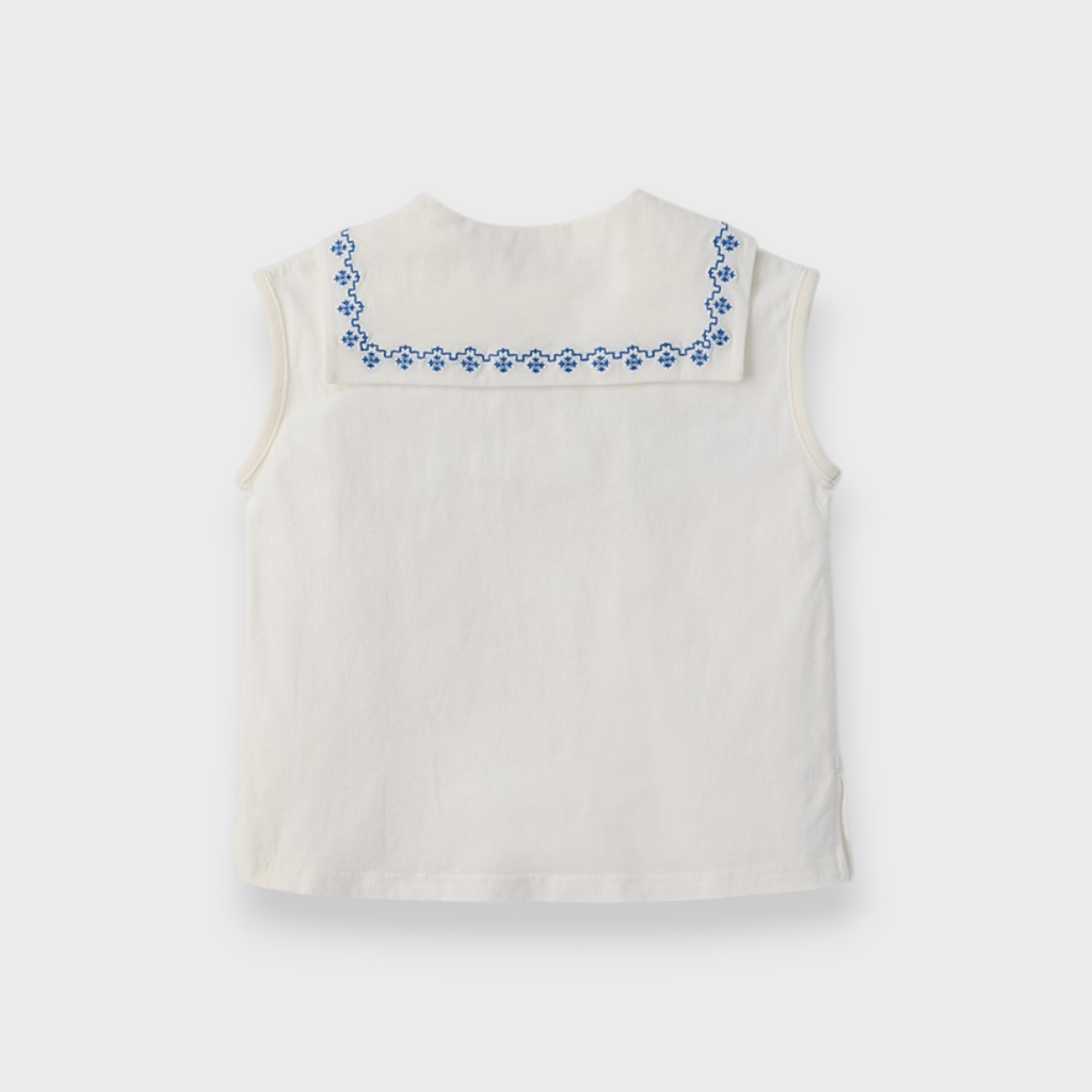 Kids (Size 100–120cm) Embroidered Collar Top