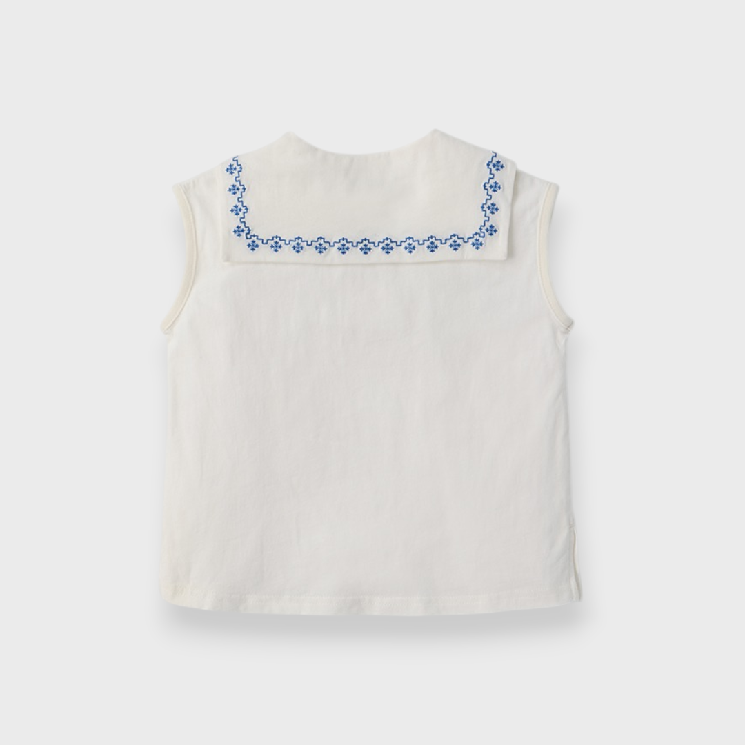 Kids (Size 100–120cm) Embroidered Collar Top