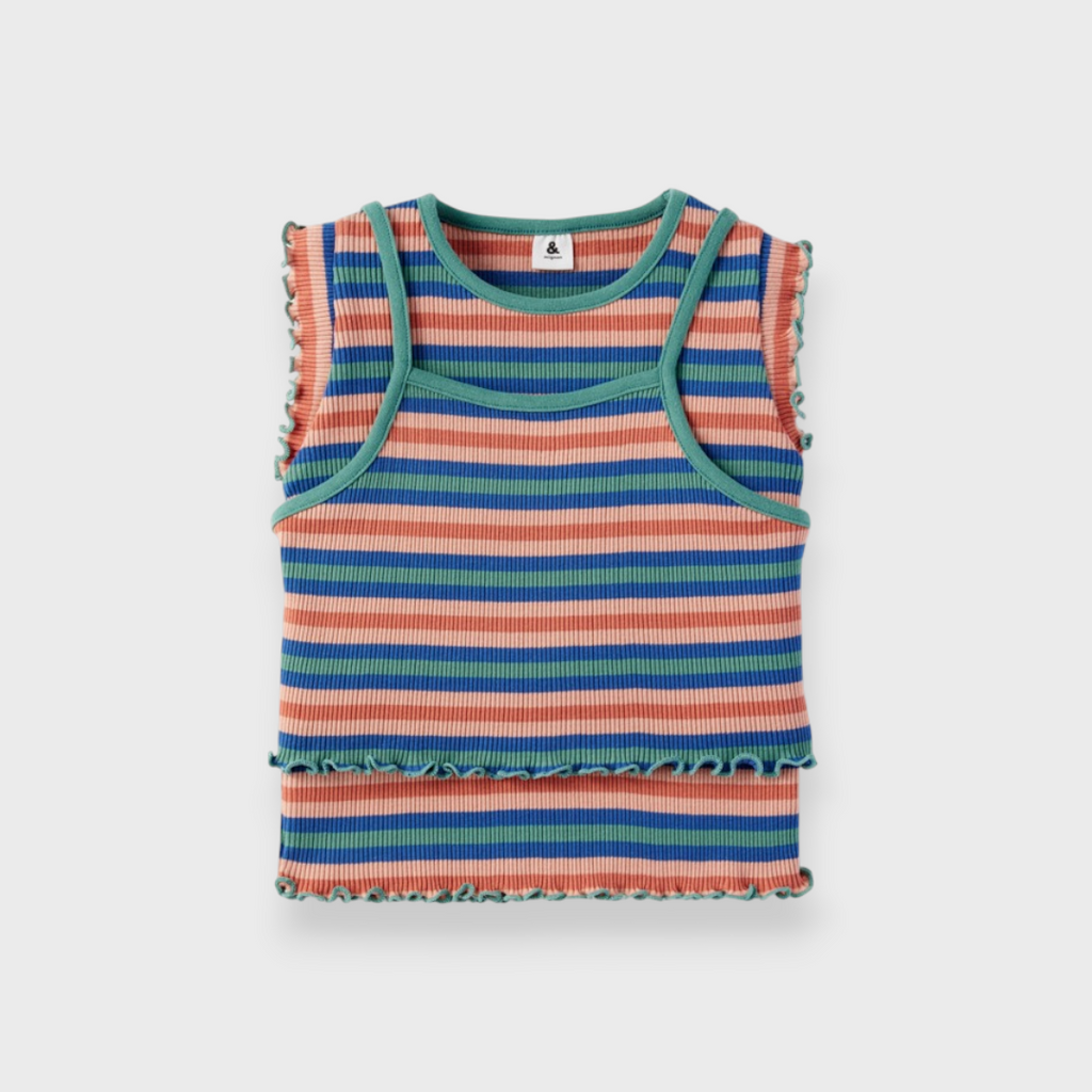 KIDS STRIPED T-SHIRT & CAMISOLE SET (100–120CM)