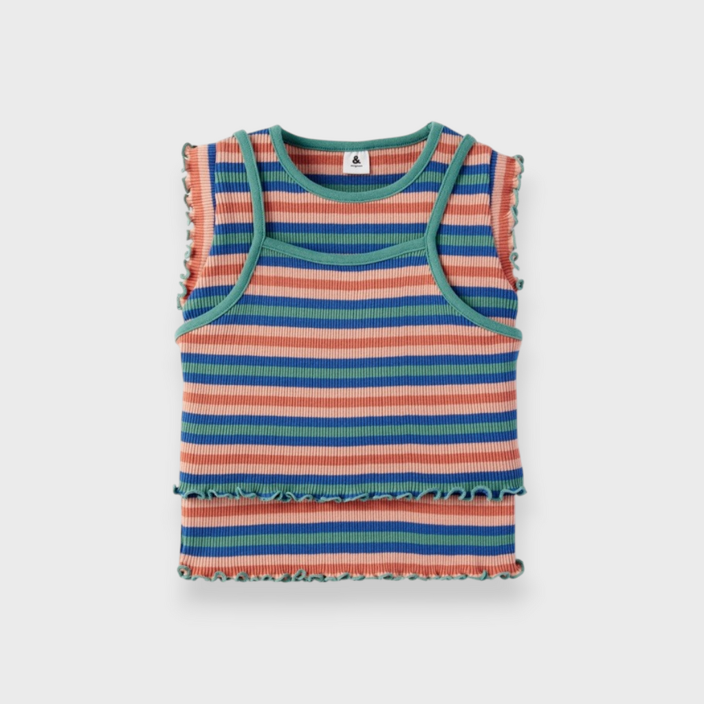 KIDS STRIPED T-SHIRT & CAMISOLE SET (100–120CM)