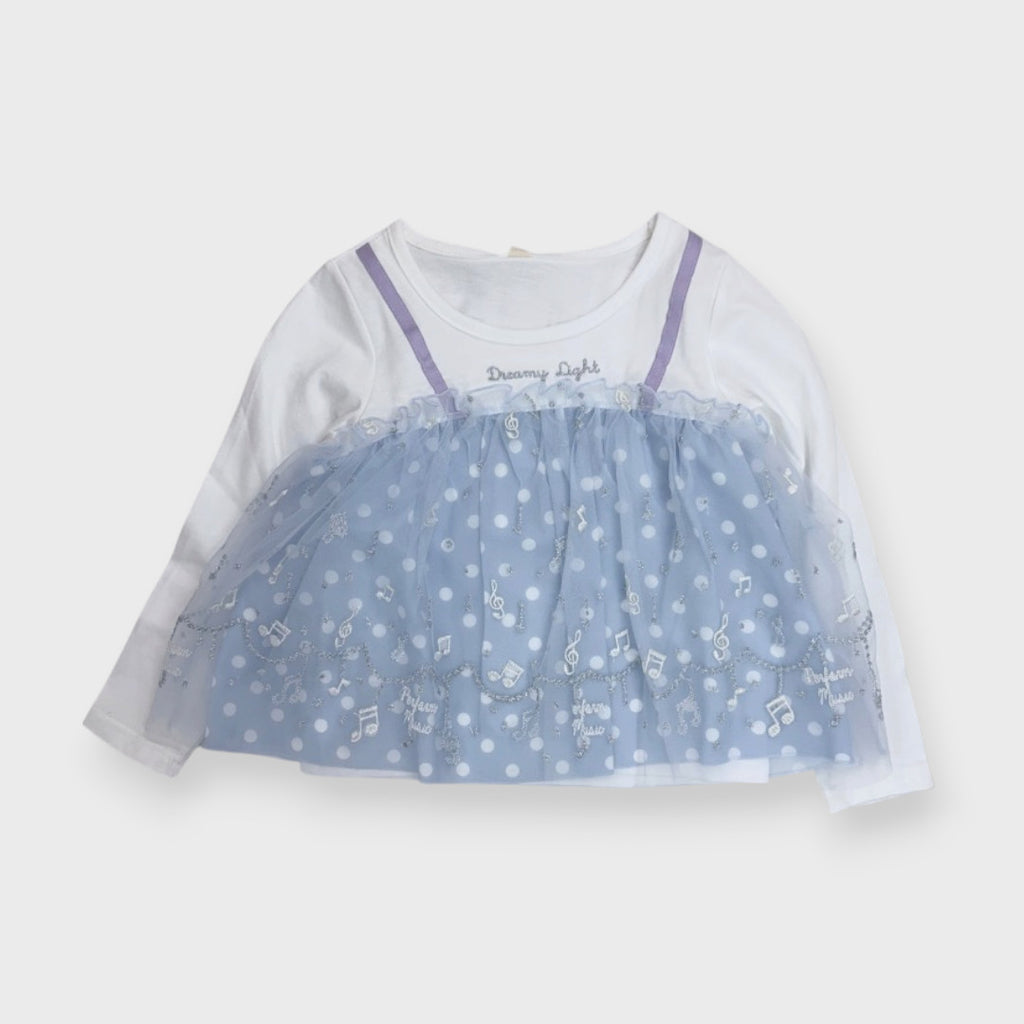 KIDS MUSICAL NOTE EMBROIDERED TULLE LAYERED LONG-SLEEVE TOP (100-120CM)