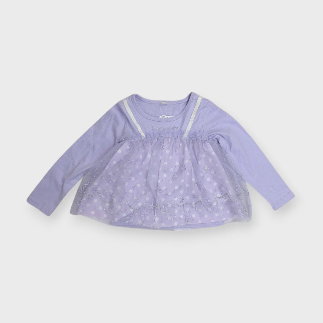 KIDS MUSICAL NOTE EMBROIDERED TULLE LAYERED LONG-SLEEVE TOP (100-120CM)