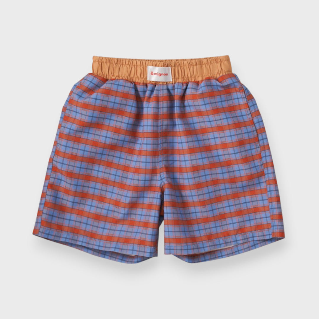 CHECK COLOR-WAIST KIDS SWIM SHORTS (100-120cm)