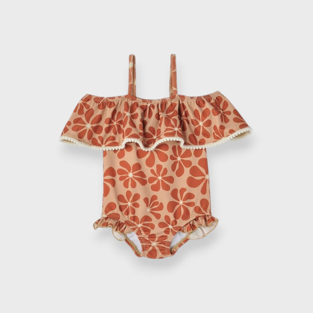 FLORAL FRILL POMPOM KIDS SWIMWEAR (100-120cm)