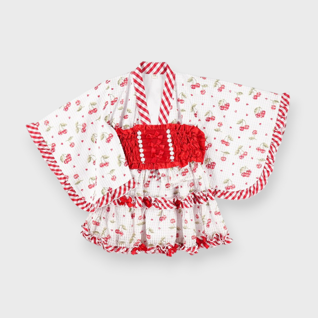 KIDS CHERRY PRINT YUKATA DRESS (110–130CM)