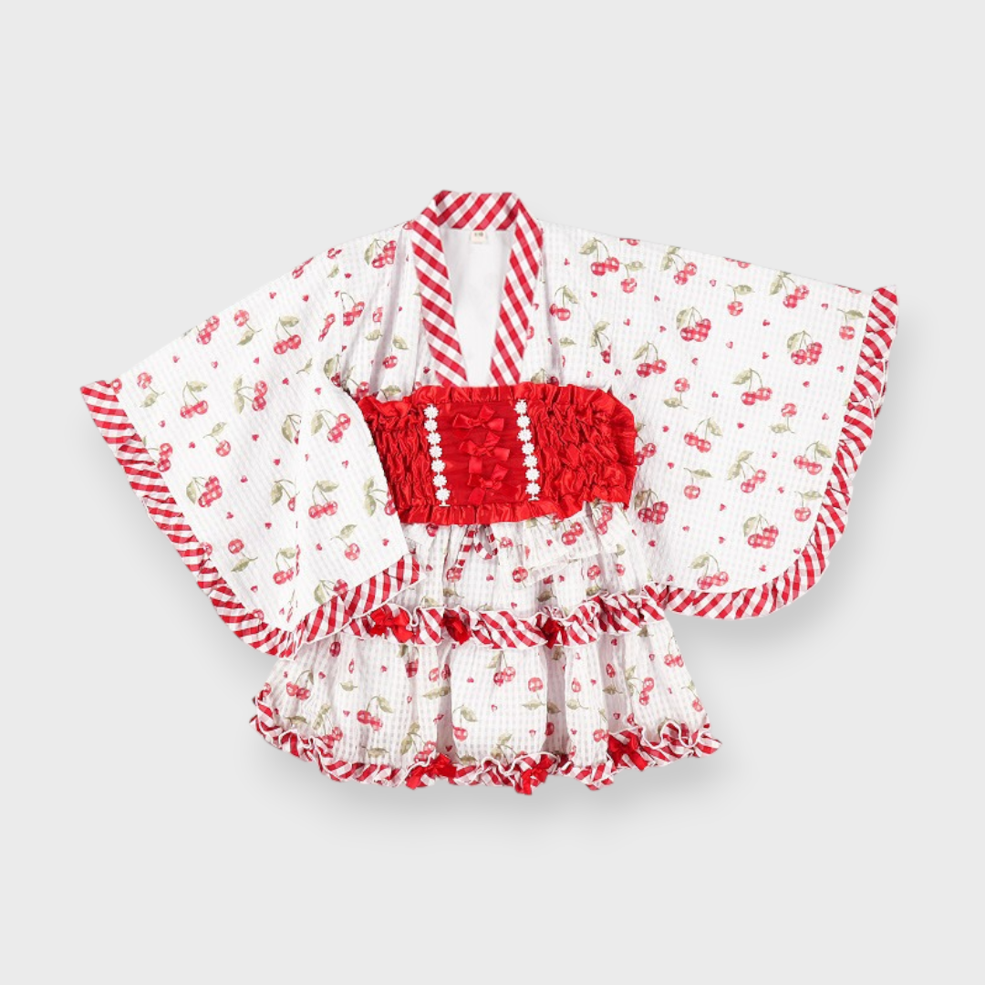 KIDS CHERRY PRINT YUKATA DRESS (110–130CM)