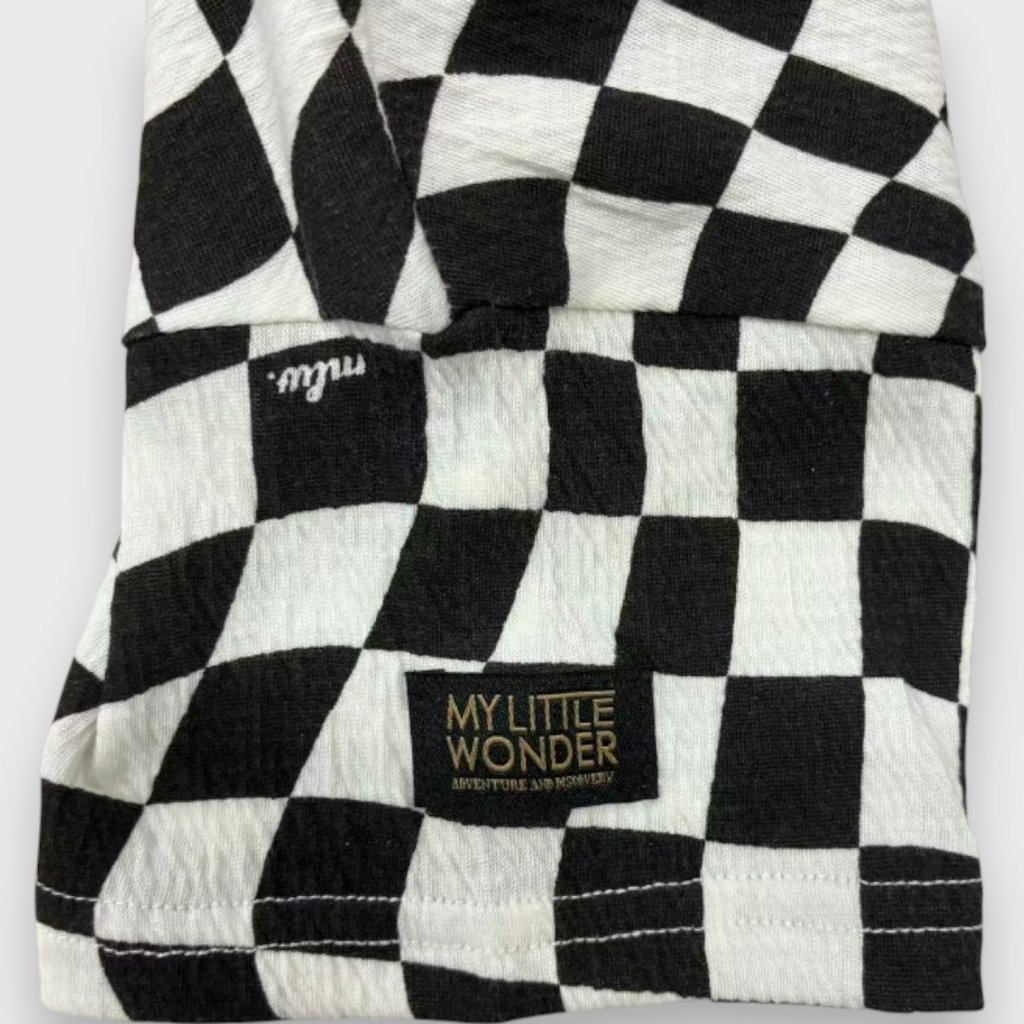 Kids (Size90cm) Warped Checkerboard Oversized Tee (Black & White)