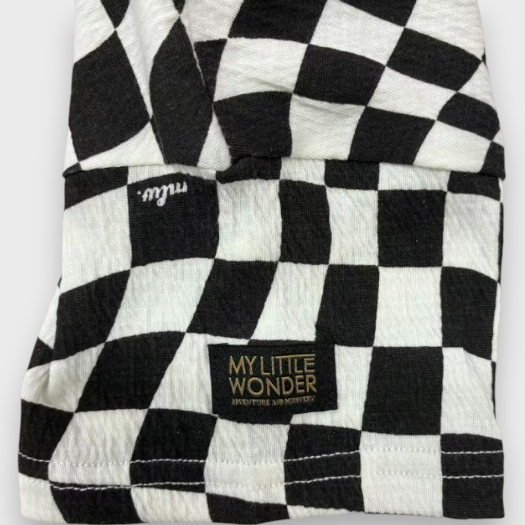 Kids (Size90cm) Warped Checkerboard Oversized Tee (Black & White)