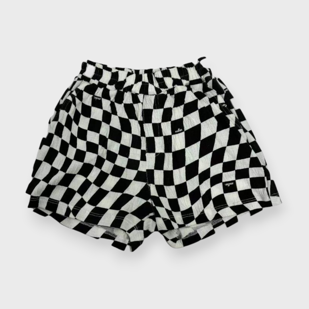 Kids (Size90cm) Warped Checkerboard Shorts (Black & White)
