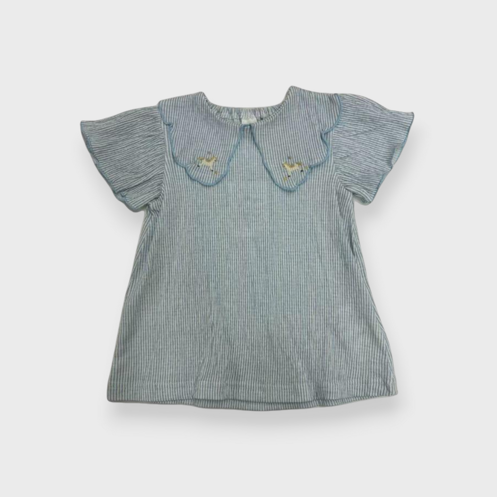 Kids (Size90cm) Pinstripe Tunic with Carousel-Pony Collar