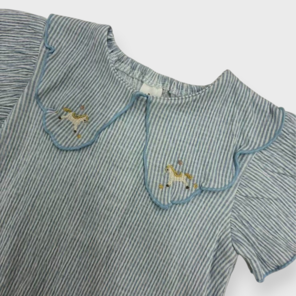 Kids (Size90cm) Pinstripe Tunic with Carousel-Pony Collar