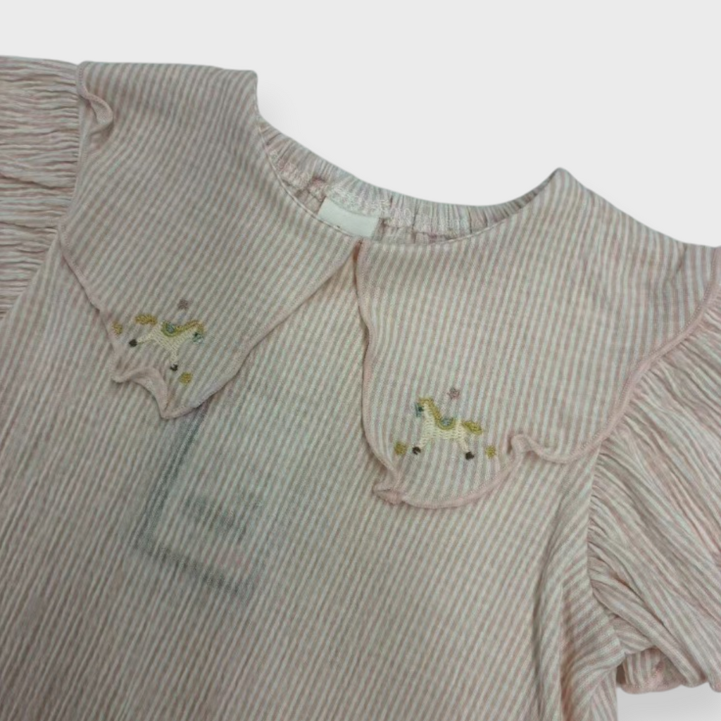 Kids (Size90cm) Pinstripe Tunic with Carousel-Pony Collar