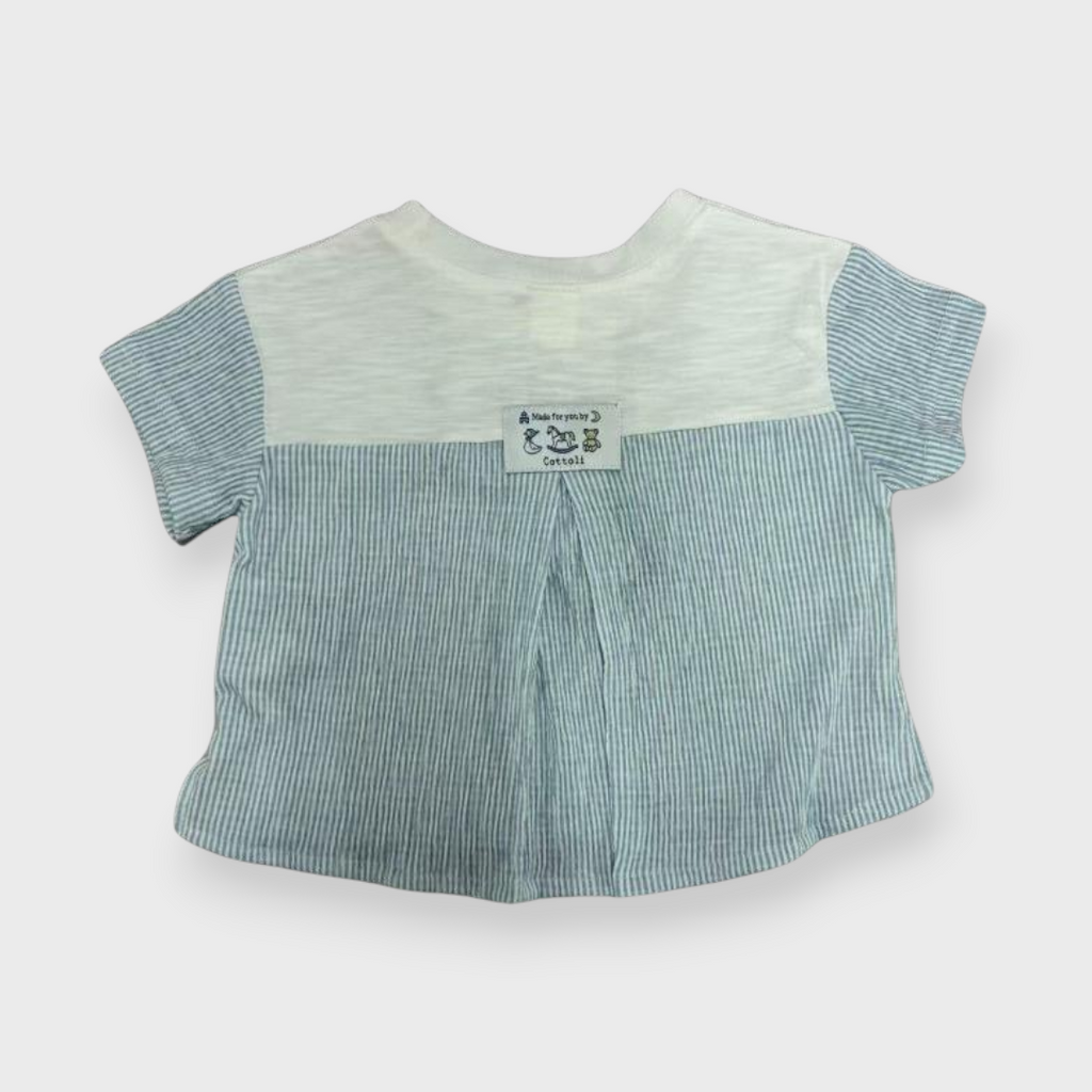 Kids (Size90cm) Colour-Block Tee with Rocking-Horse Embroidery