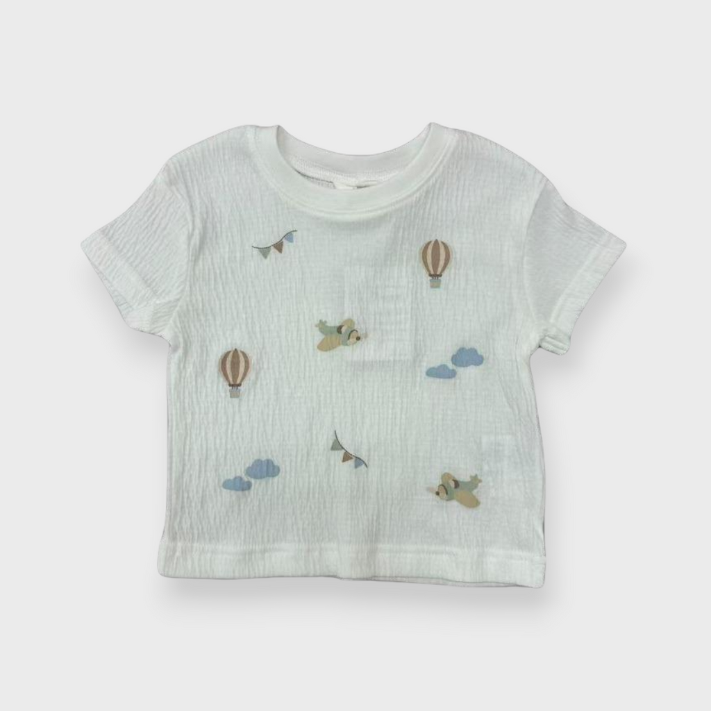 Kids (Size90cm) Textured Tee with Sky & Balloon Print