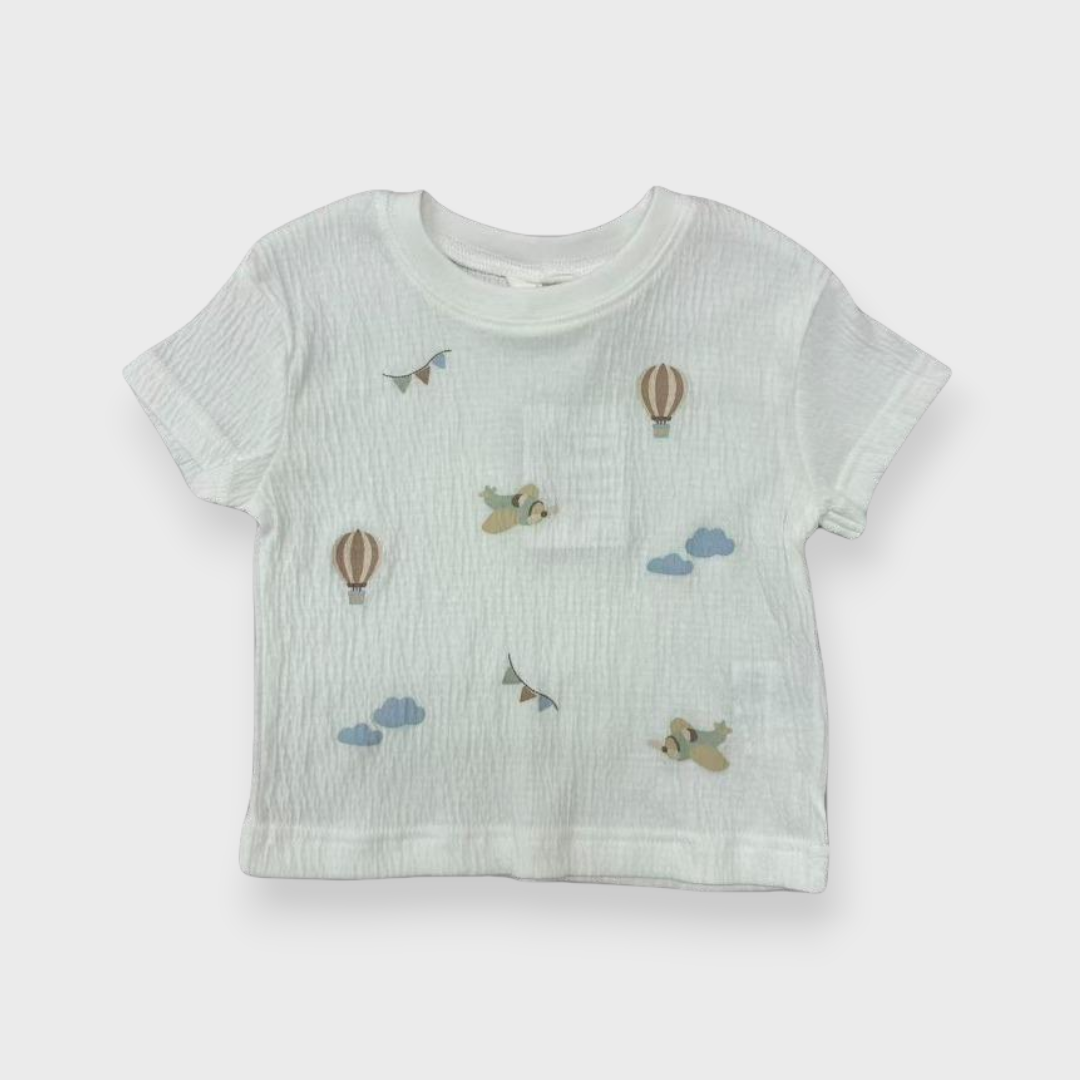 Kids (Size90cm) Textured Tee with Sky & Balloon Print