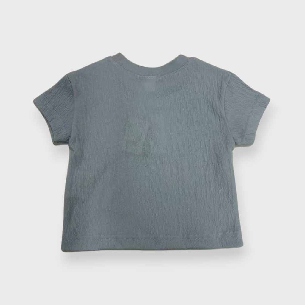 Kids (Size90cm) Textured Tee with Moon & Rainbow Print