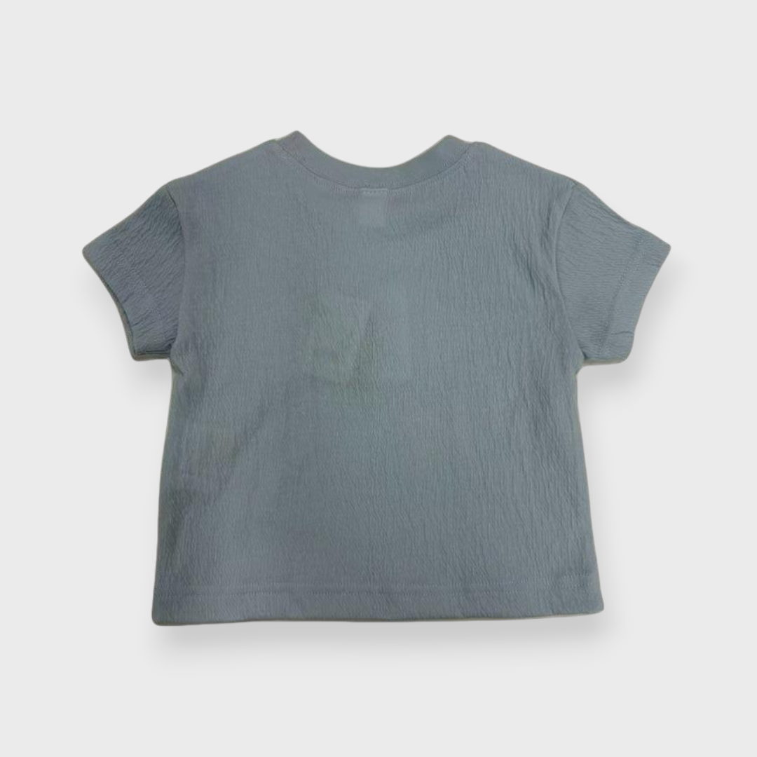 Kids (Size90cm) Textured Tee with Moon & Rainbow Print
