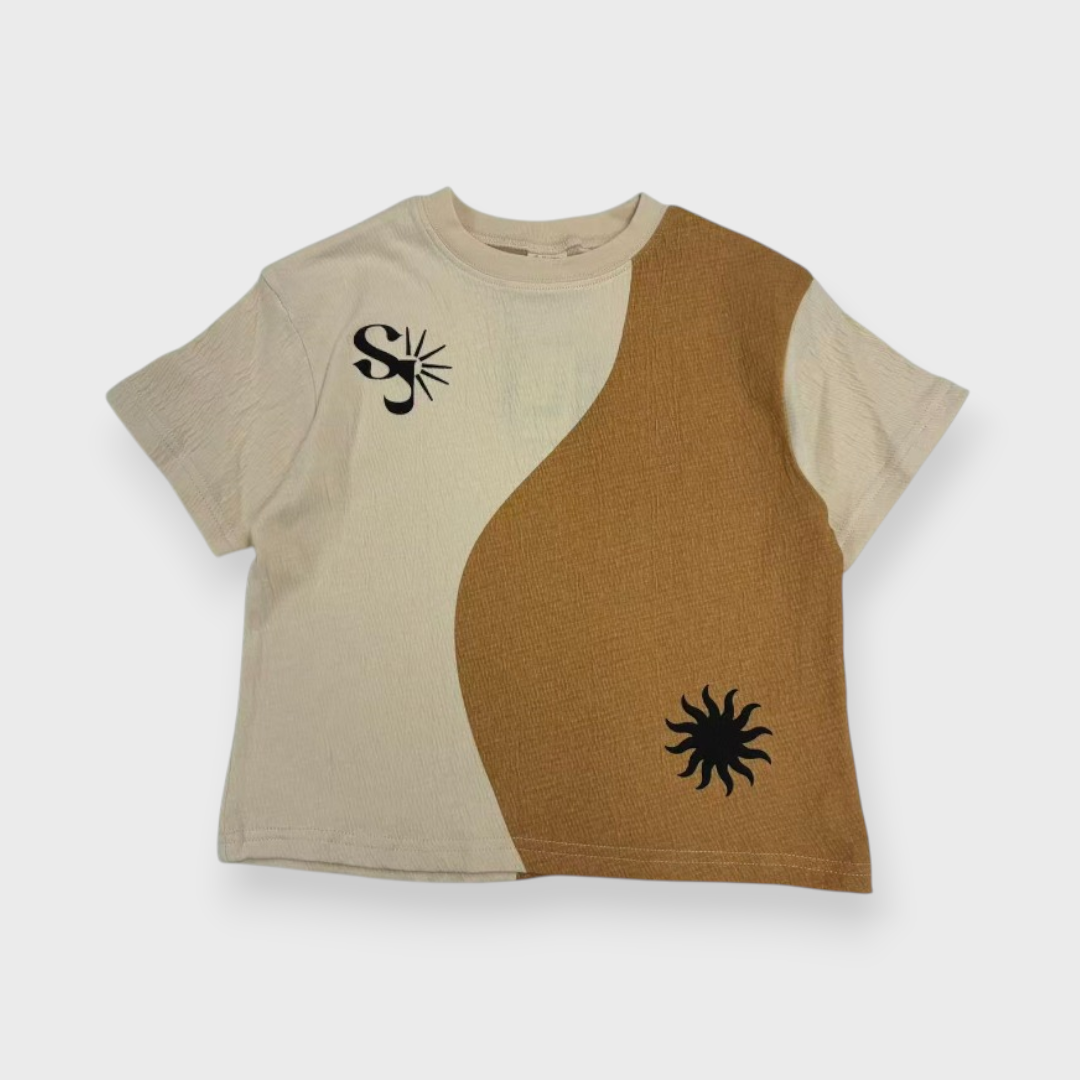 Kids (Size90cm) Sun-Emblem Colour-Block Tee