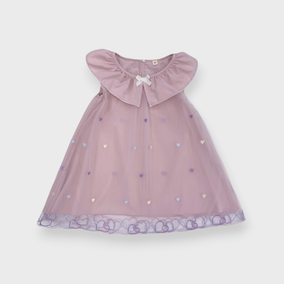 Kids (Size90cm) Heart Tulle Dress with Ruffle Collar
