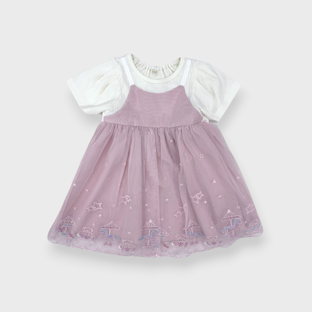 Kids (Size130cm) Layered Carousel Tulle Dress
