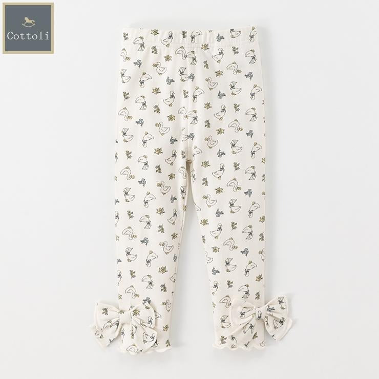 BABY COTTOLI DUCK PRINT RIBBON HEM LEGGINGS WHITE (90CM)