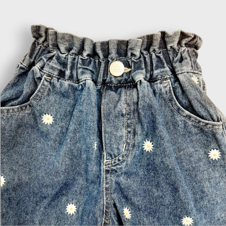 DENIM DAISY EMBROIDERY SHORTS (100-120CM)