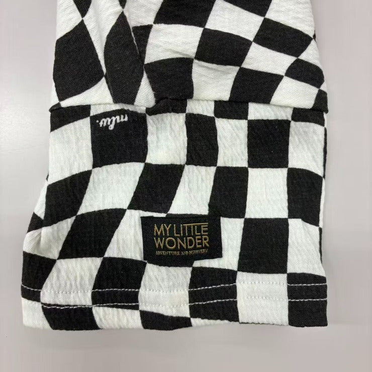 Kids (Size100-120cm) Warped Checkerboard Oversized Tee (Black & White)