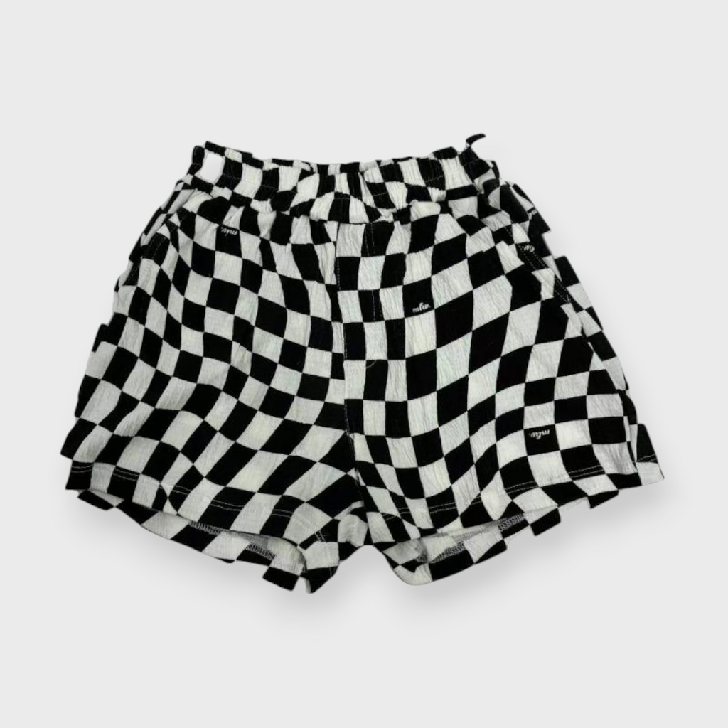 Kids (Size100-120cm) Warped Checkerboard Shorts (Black & White)