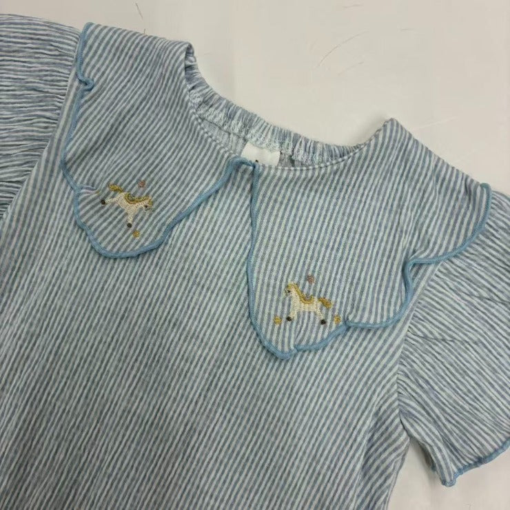 Kids (Size100-110cm) Pinstripe Tunic with Carousel-Pony Collar