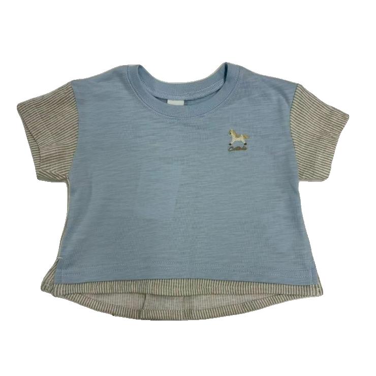 Kids (Size100-110cm) Colour-Block Tee with Rocking-Horse Embroidery