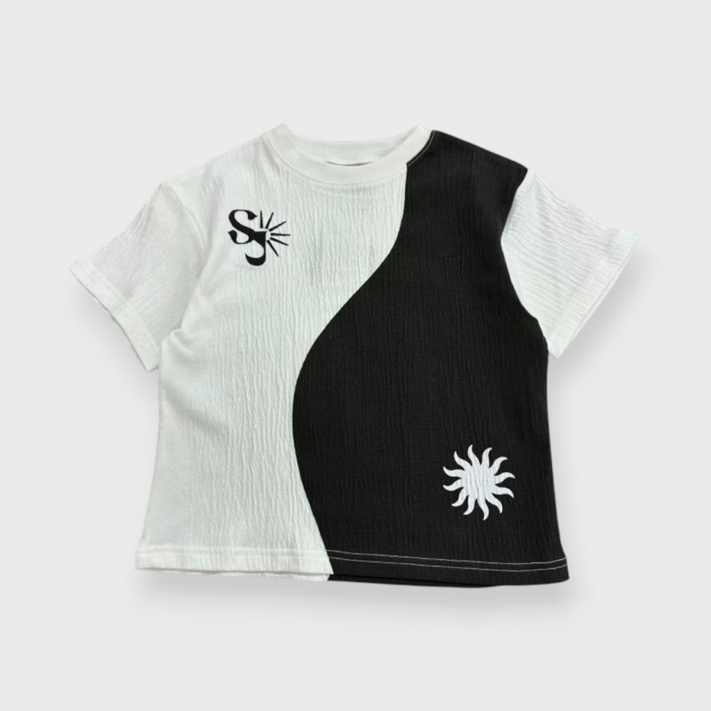 Kids (Size100-120cm) Sun-Emblem Colour-Block Tee