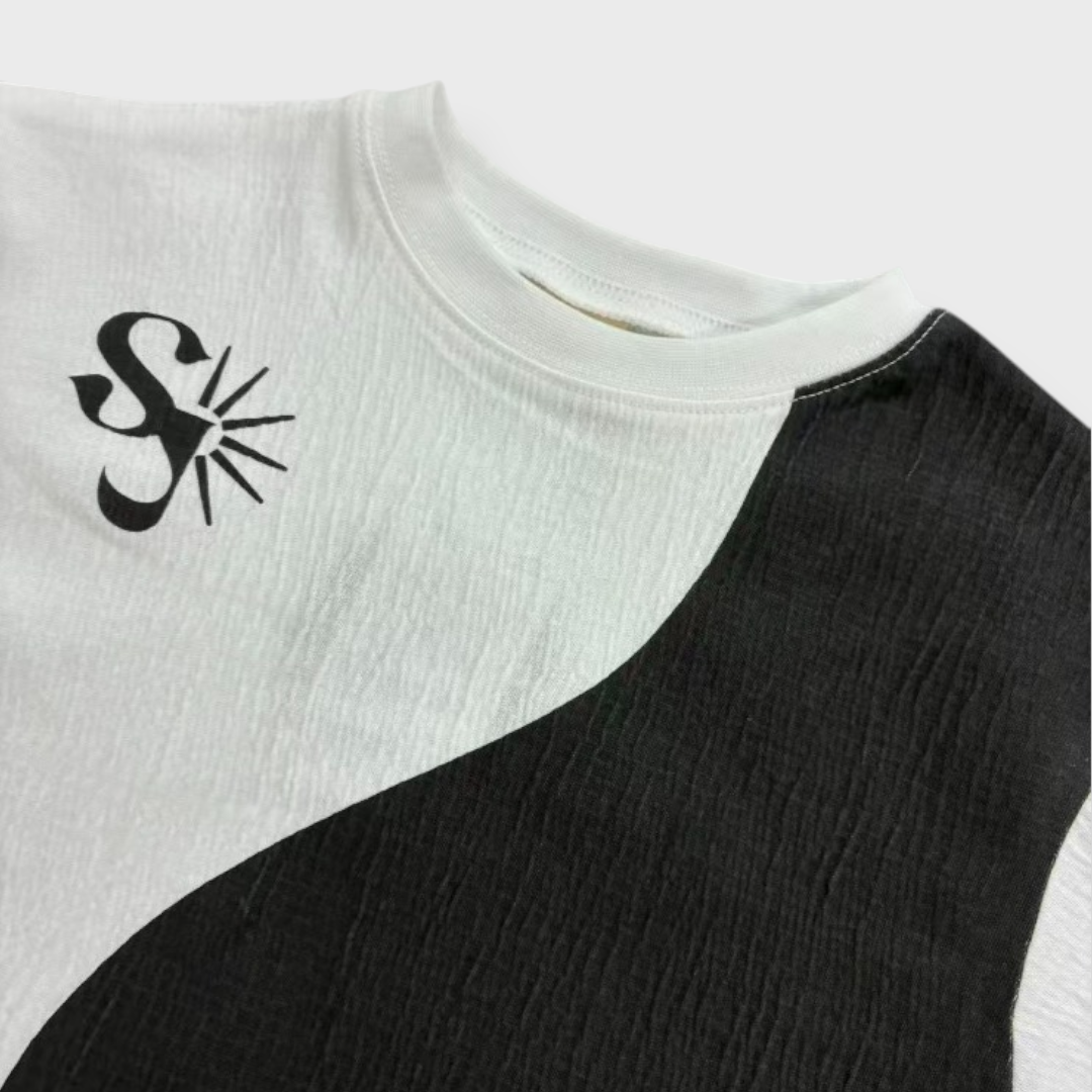 Kids (Size100-120cm) Sun-Emblem Colour-Block Tee