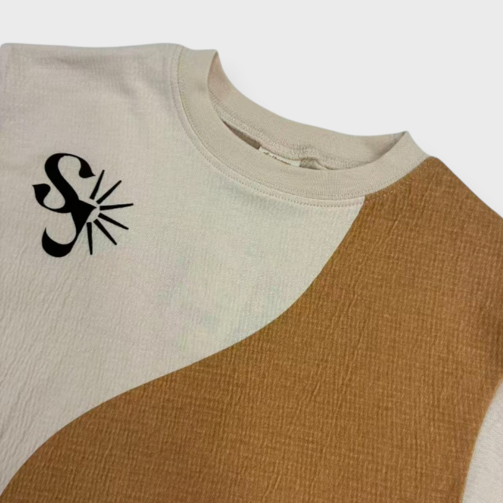 Kids (Size100-120cm) Sun-Emblem Colour-Block Tee