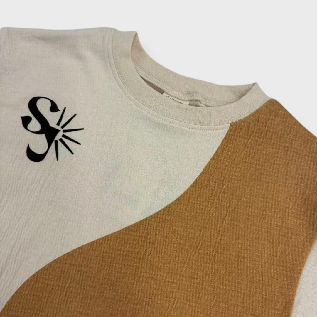 Kids (Size100-120cm) Sun-Emblem Colour-Block Tee