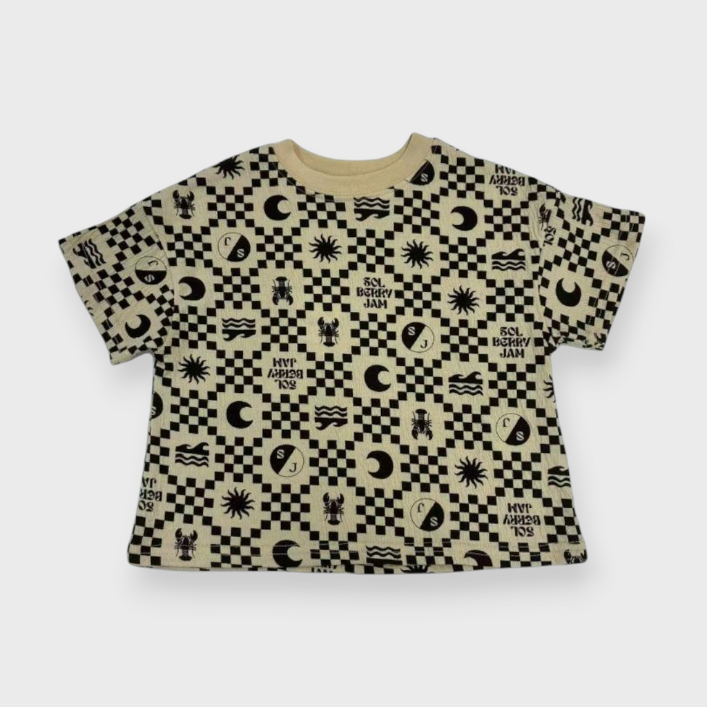 Kids (Size100-120cm) Checkerboard Marine-Icon Tee