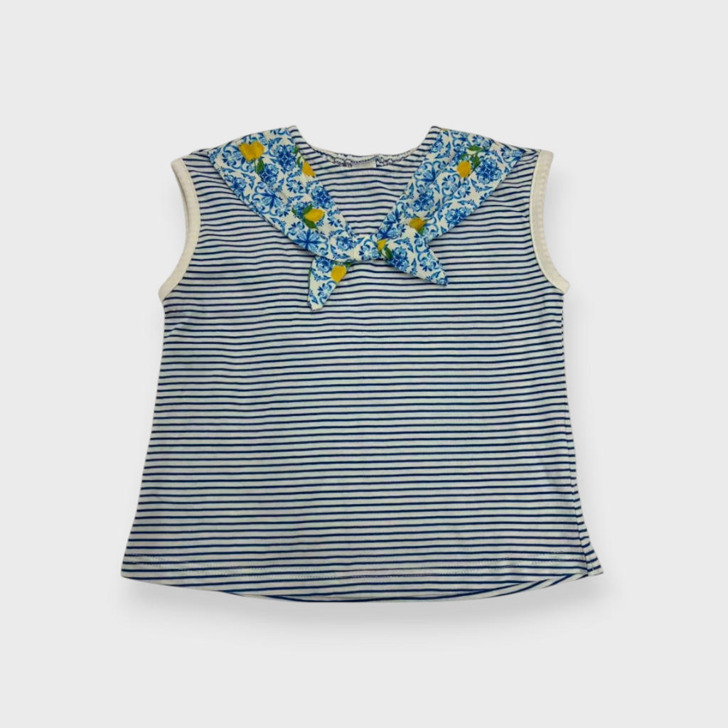 Kids (Size 100–120cm) Sailor Collar Striped Top