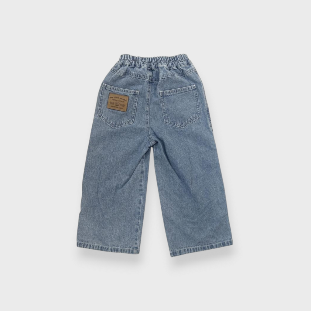 KIDS MY LITTLE WONDER LACE HEART DISTRESSED WIDE-LEG DENIM JEANS (100-120CM)