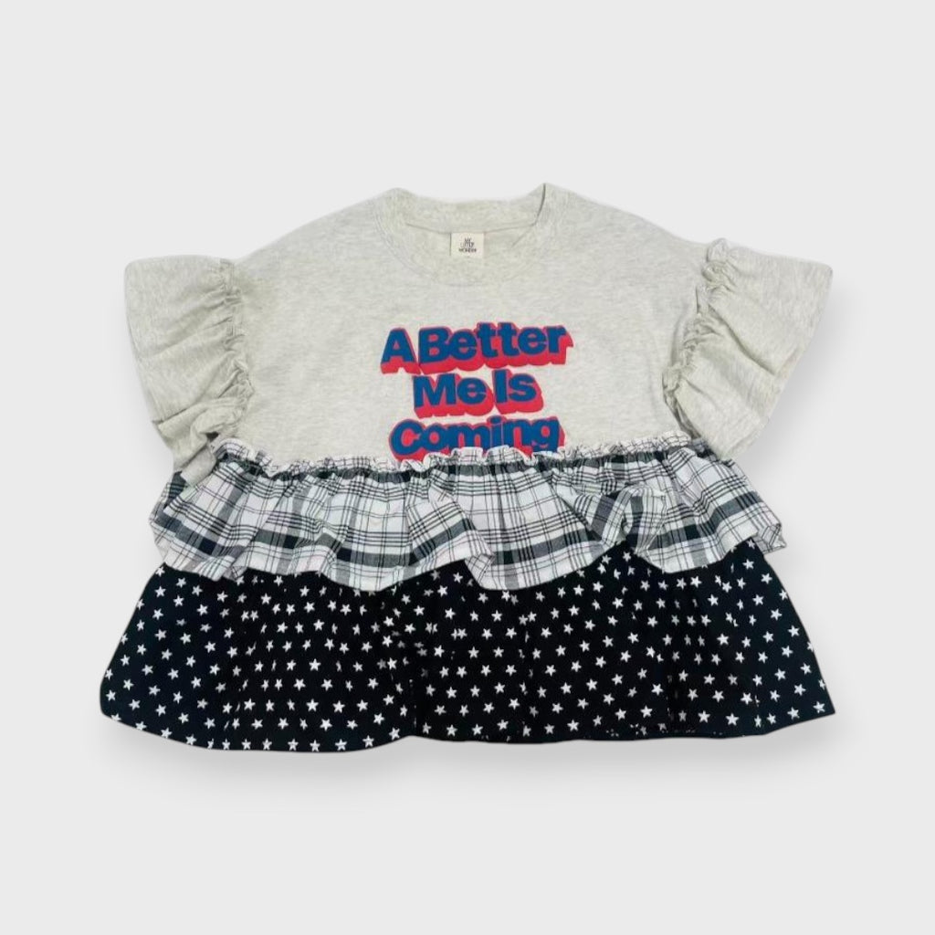 FRILLY SLEEVE LAYERED KIDS SHIRT (100-120CM)