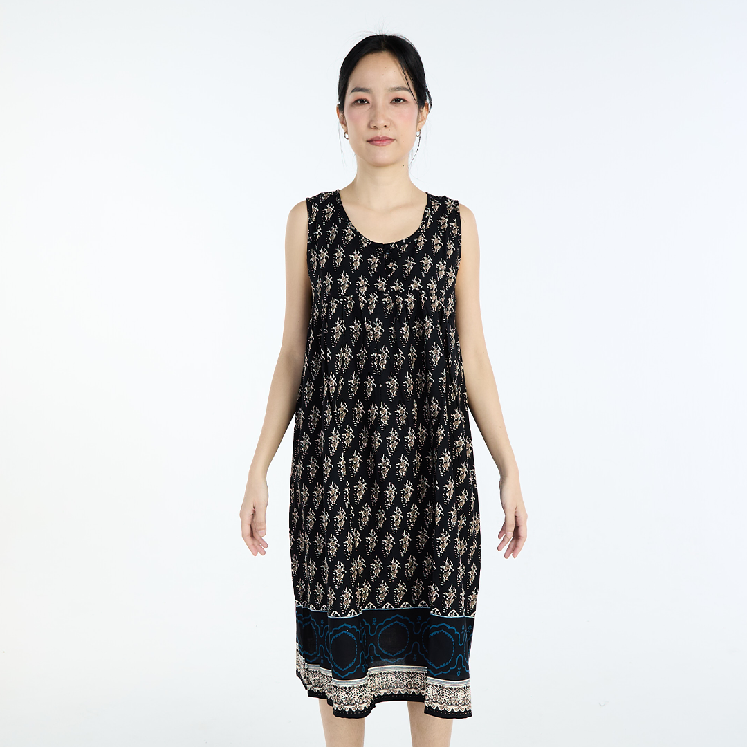 LADIES RAYON ETHNIC PATTERN ONE PIECE WHITE