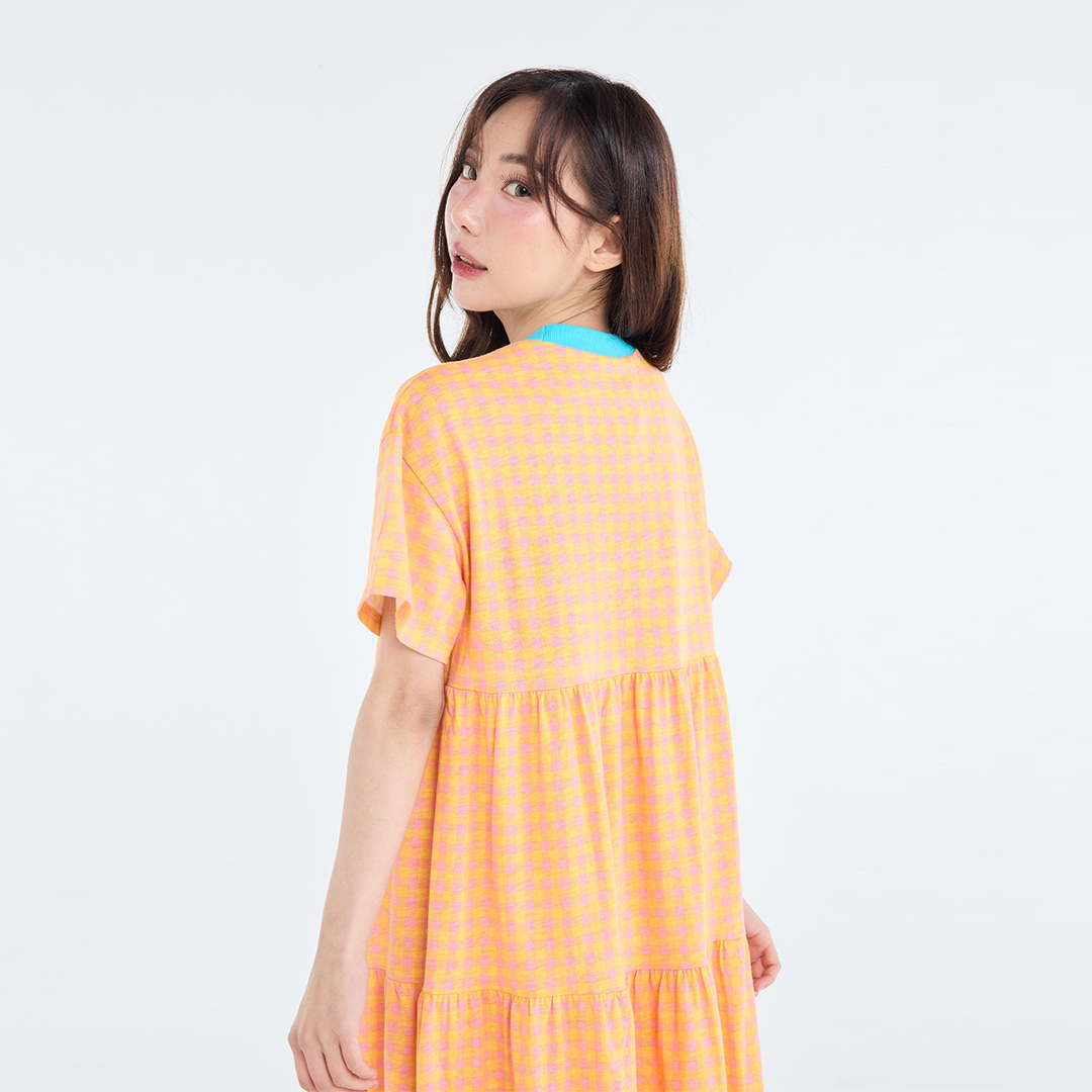 LADIES ORANGE GINGHAM CHECK RINGER ONE PIECE