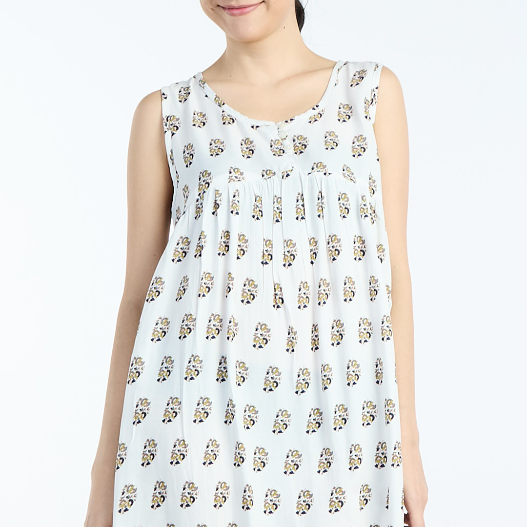 LADIES RAYON ETHNIC PATTERN ONE PIECE WHITE