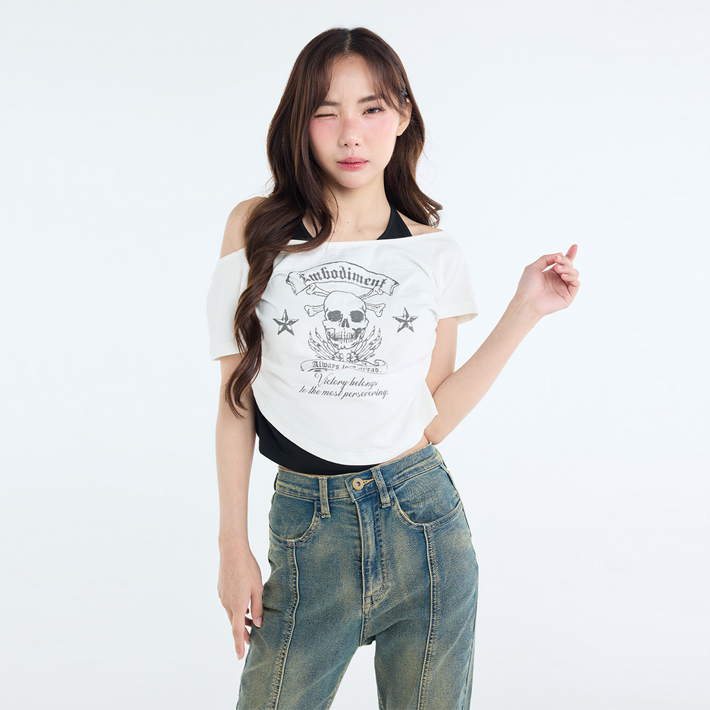  เสื้อครอปเลเยอร์ลายสเกลตันสุดคูล – รุ่น Embodiment Double Layer Tee