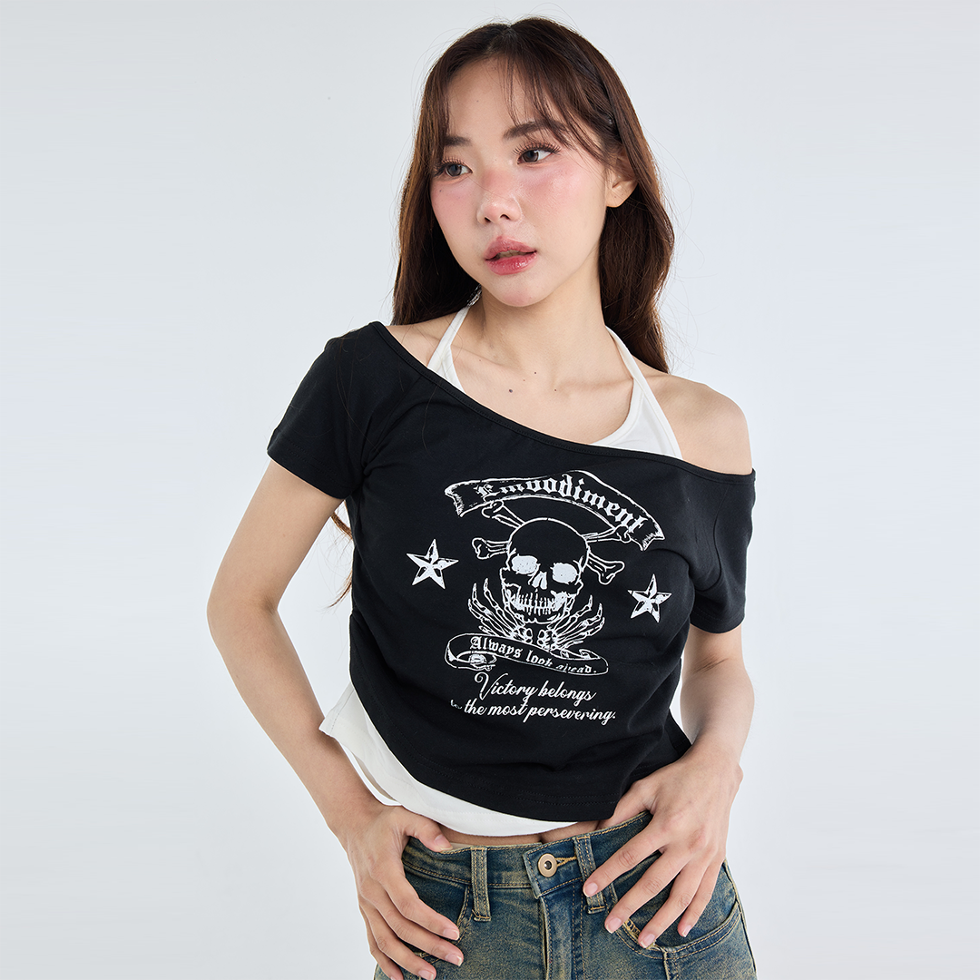  เสื้อครอปเลเยอร์ลายสเกลตันสุดคูล – รุ่น Embodiment Double Layer Tee