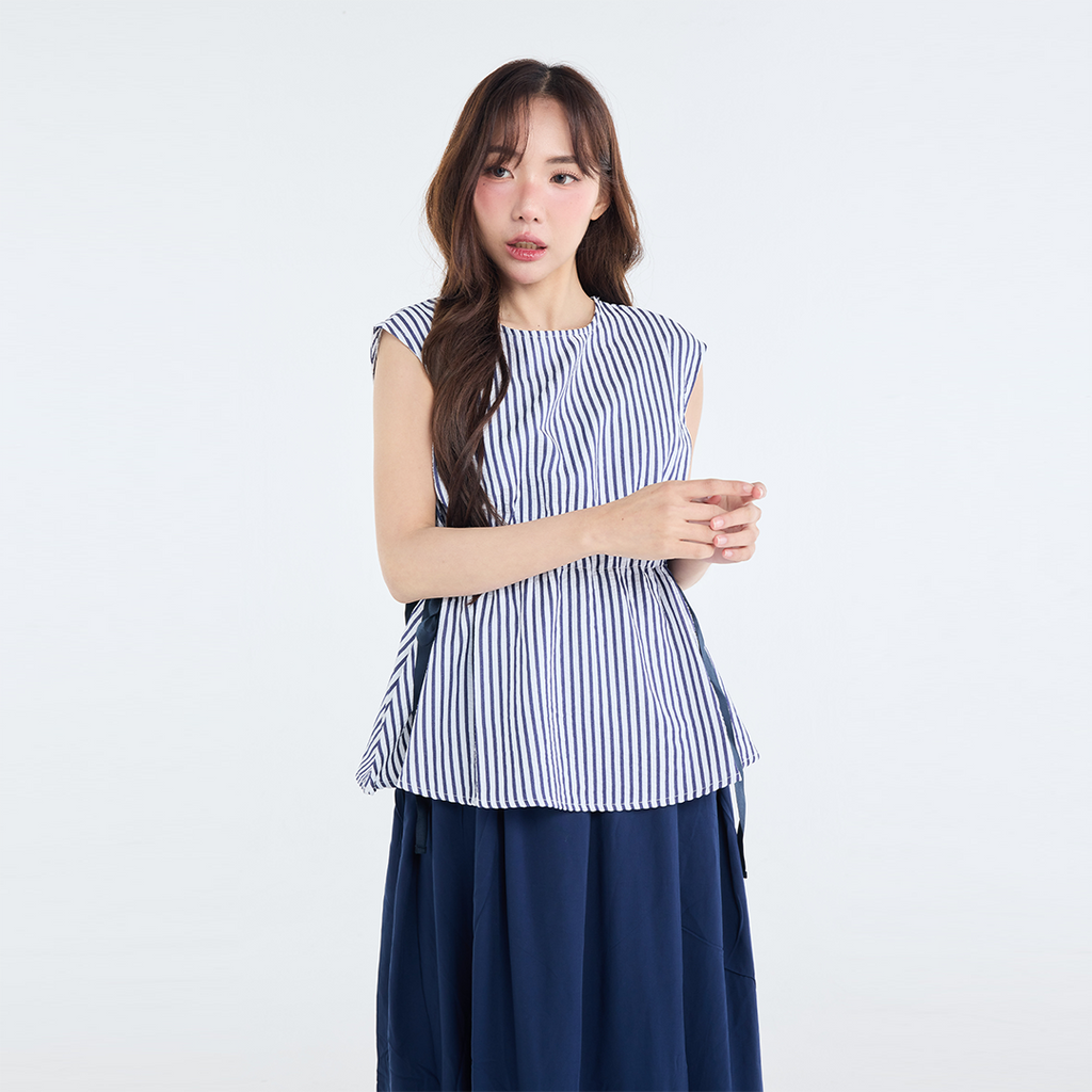 Sleeveless Stripe Top with Side Ribbons, “Simple with a Twist”