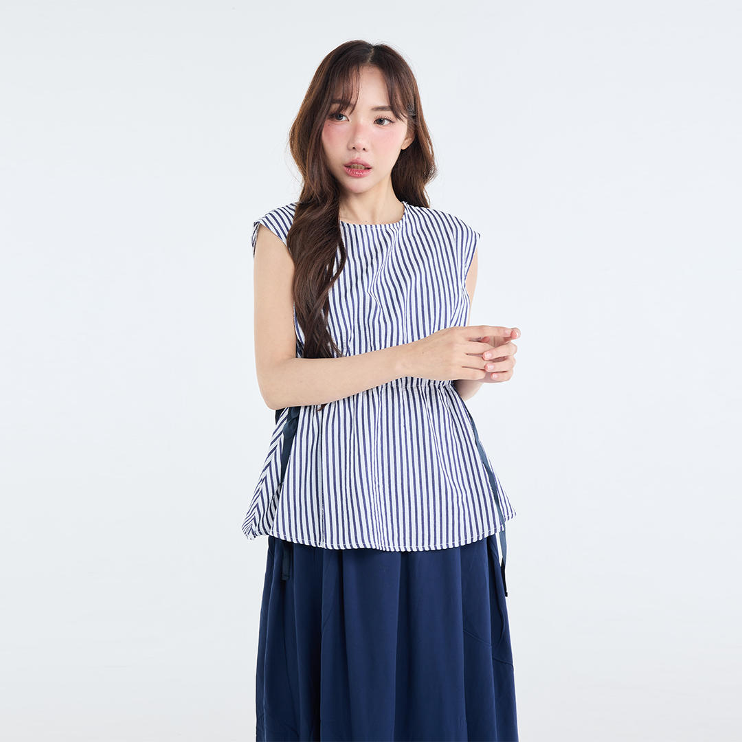 Sleeveless Stripe Top with Side Ribbons, “Simple with a Twist”