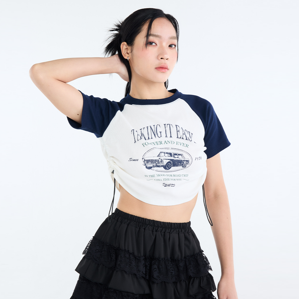 เสื้อยืดวินเทจ “Taking It Easy” ดึงเชือกข้าง — โหมดชิลเปิดอัตโนมัติ